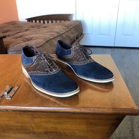 GIORGIO BRUTINI blue and brown oxfords main image 6